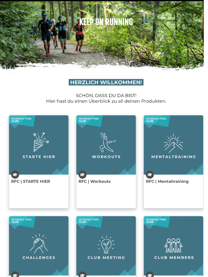 Startbildschirm Running Free Club App, runventure